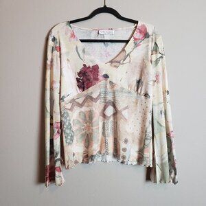 Versailles New York Vintage Floral Romantic Flowy Bell Sleeves Feminine Top